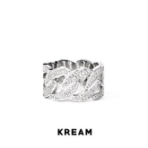 KREAM Ice out Cuban link ringWhite gold plated silver with diamonds Cuban link ring - COPPING THREADS - KREAM